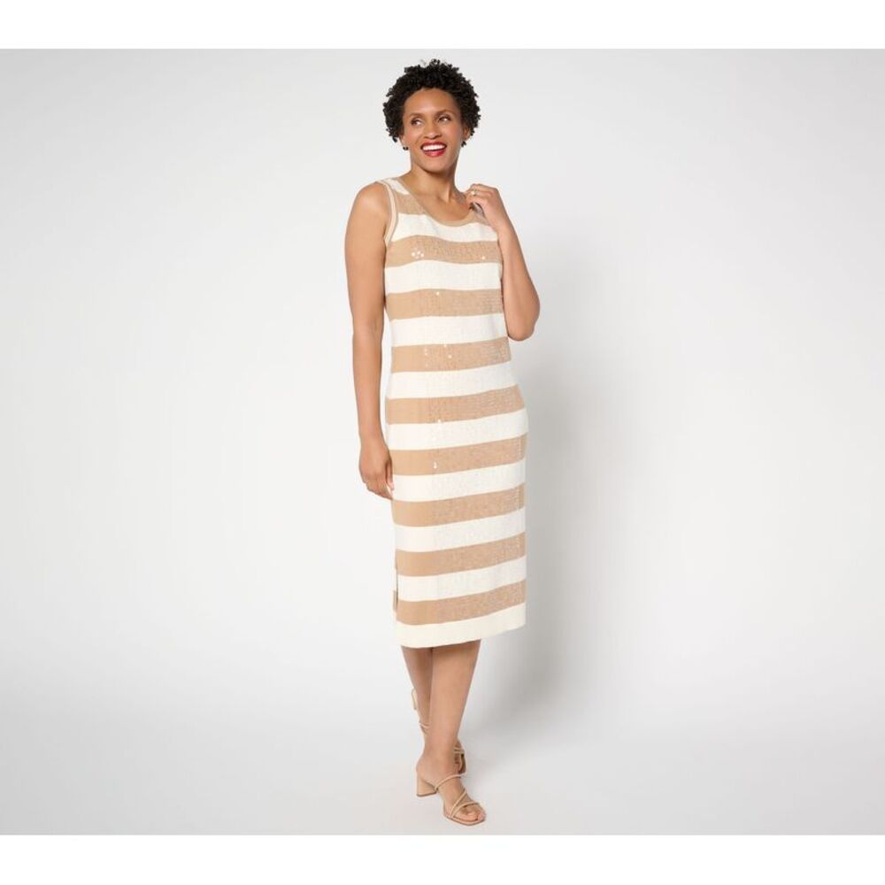 Liberare Women's Plus Sz Dress 2X Sequin Stripe Sweater Maxi White A693922